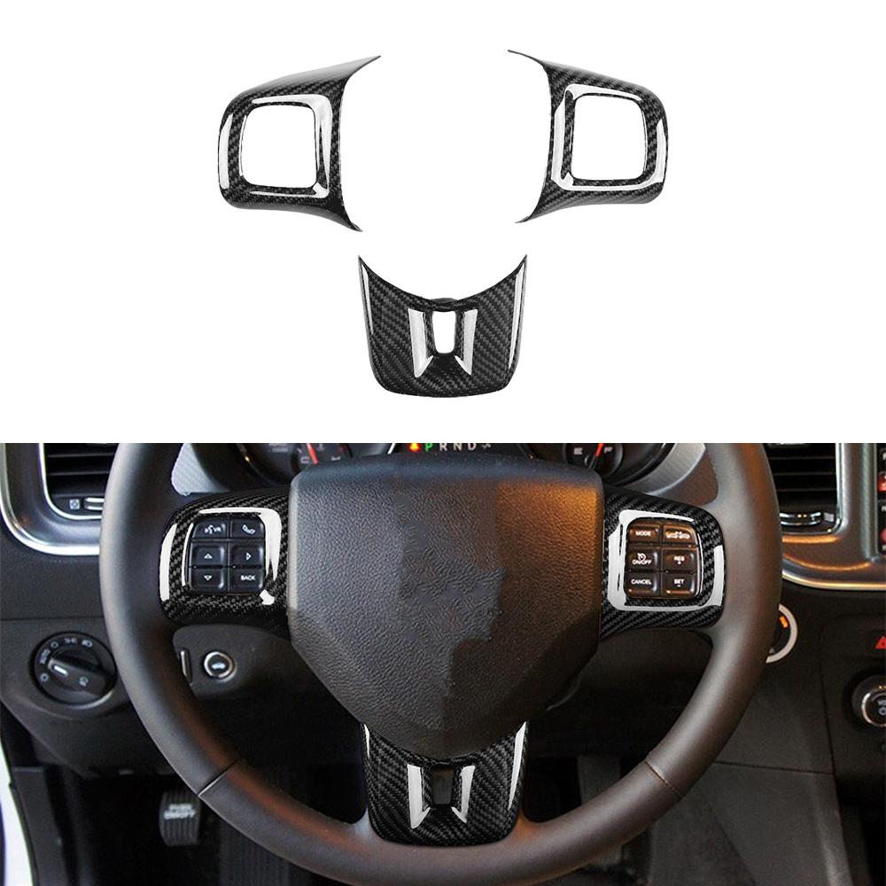 For Dodge Charger 2011-2014 Real Dry Carbon Fiber Steering Wheel Button Panel Trim Cover Car Interior Modification Accessories