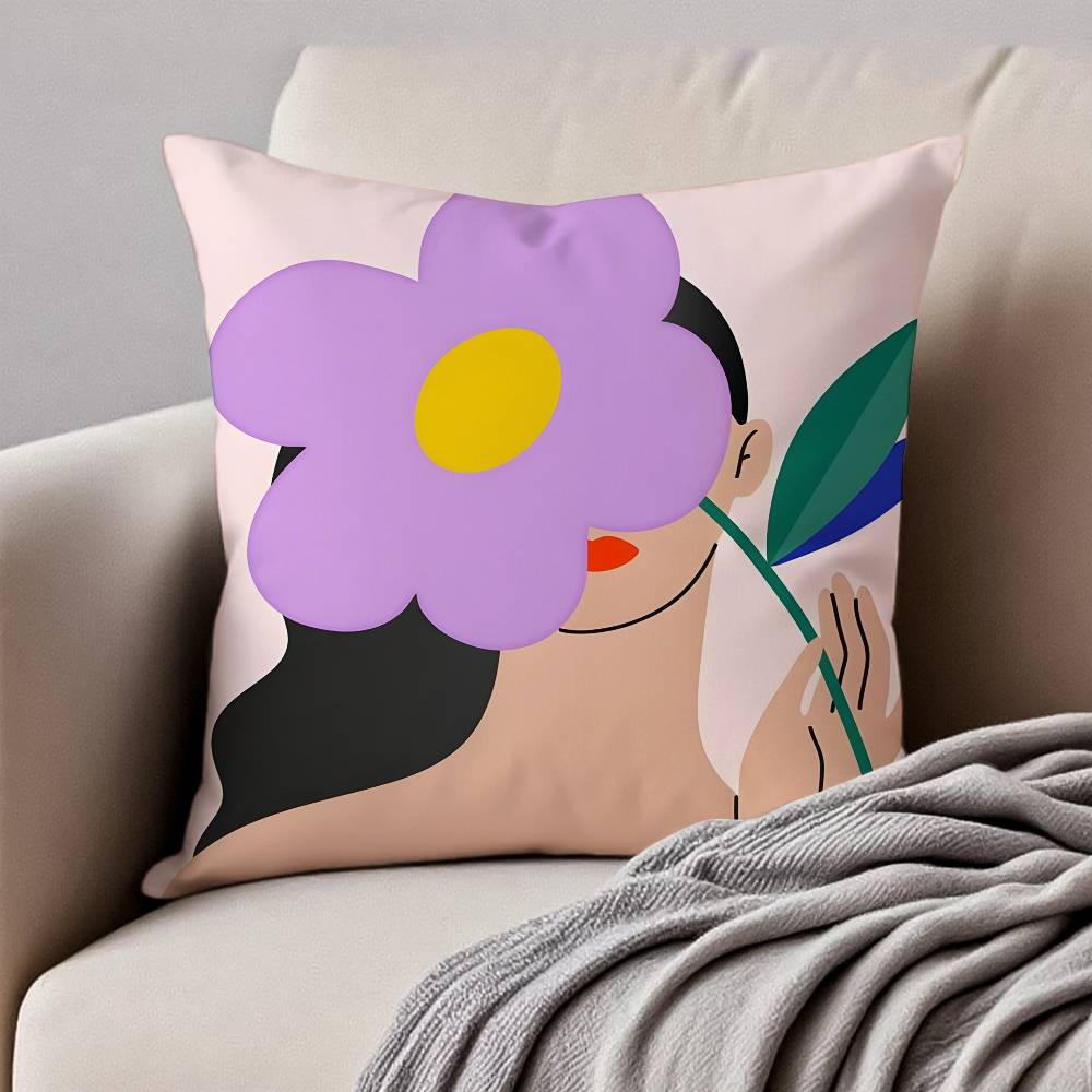 A-Abstract F-Figure Print Pillow Case Anti-dustmite Pillowcase Invisible Zipper Silky Short Plush Sofa Cushion Cover