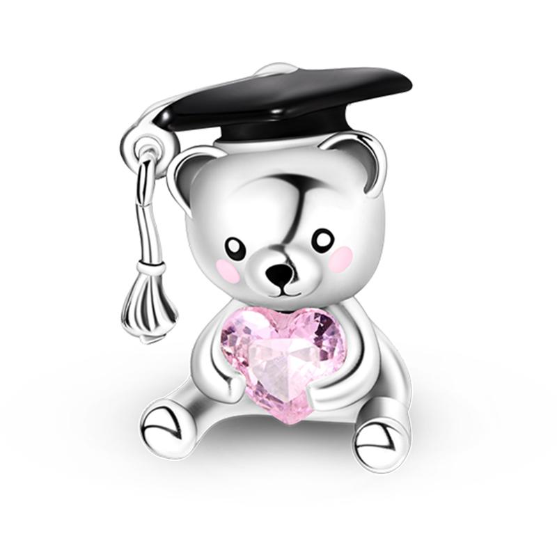 925 Silver Color Pink Rabbit Sheep Cat Dog Animal Charms Beads Fit 3mm 925 Bracelets Fine DIY Birthday Jewelry Make