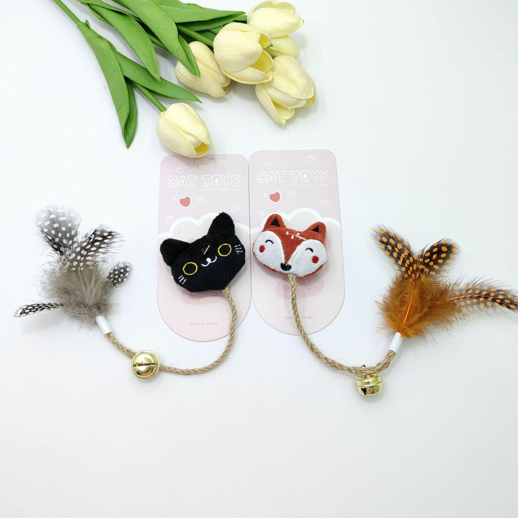 Feather Bell Catnip Teaser Toy with Plushie & Sisal Teething Stick for Kittens