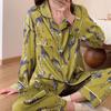 Pyjama Set met Luipaardprint voor Dames Idyllische Stijl Lange Mouw Broek Vrouw Lounge Herfst Winter Cartoon Nachtkleding