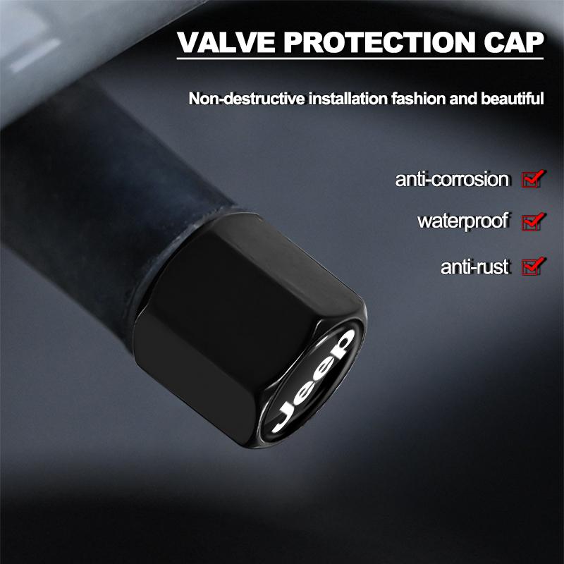 Car Badge Keychain Keyring with Tire Valve Cap Car Accessories for Jeep Compass Accessory Renegade Wrangler Gladiator Cherokee JL JK