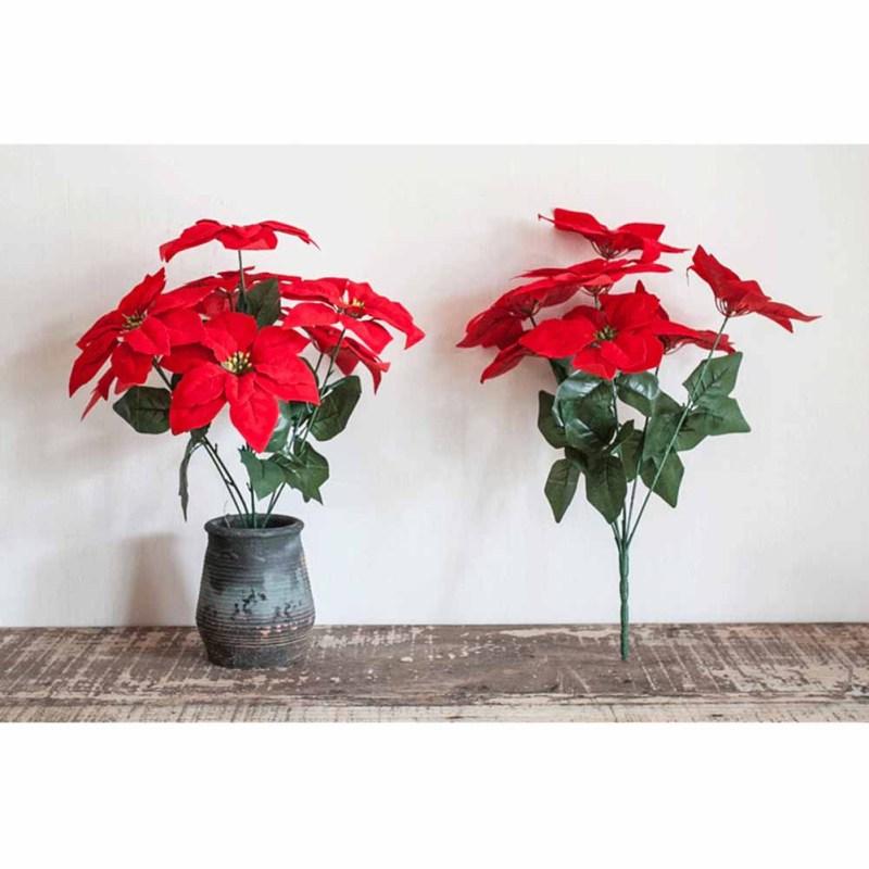 2 Bundles Christmas Artificial Poinsettia Bouquets 7 Heads Fake Flowers Ornaments For Christmas