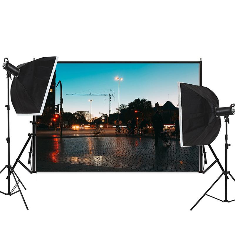 City Street Night Backdrop for Photo Studio Urban View Photography Background Retro Architecture Video Stream Poster