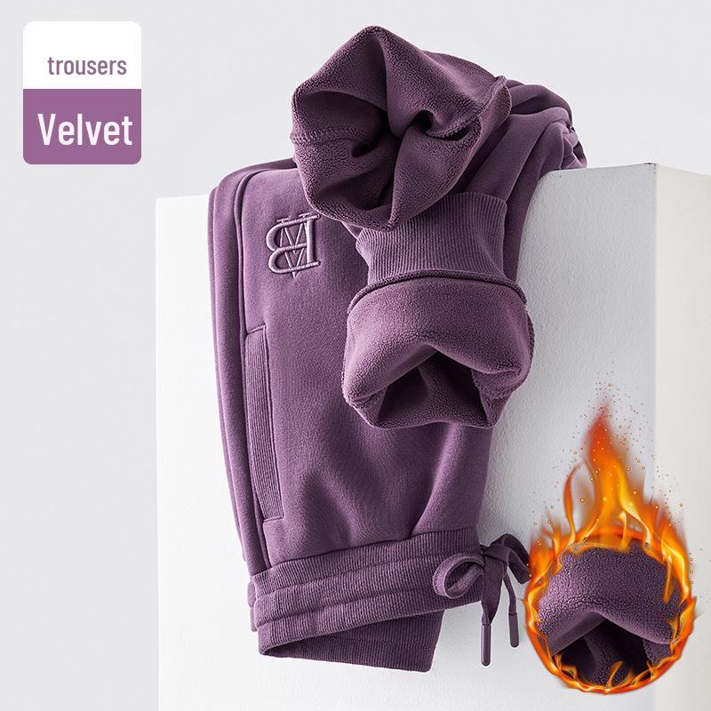 

GAGN 2025 Зимние женские фиолетовые велюровые спортивные брюки с высокой посадкой - Теплые, свободные, универсальные. 2X Large