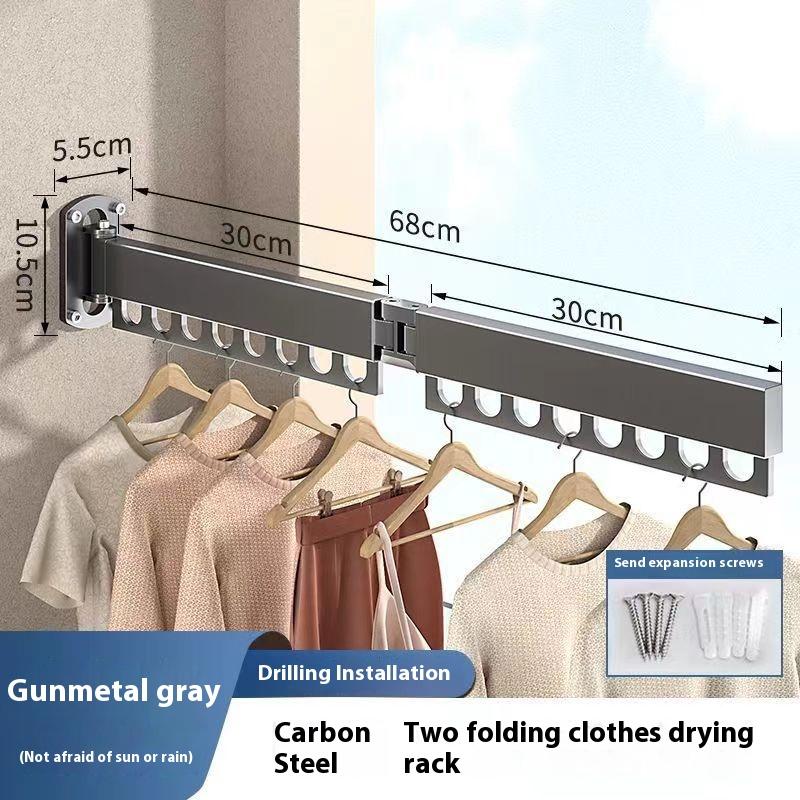 

Складная вешалка для одежды без сверления для помещений, балкона, окна, невидимая настенная сушилка для одежды и постельного белья 68cm светло-серый