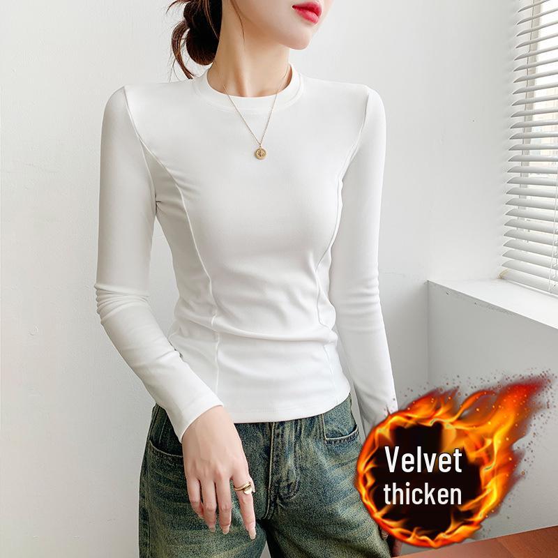 

Women s Fleece-Lined Slim-Fit Base Layer Top - Long Sleeve, Warm & Thick for Autumn/Winter XXL (125-140 jin) белый