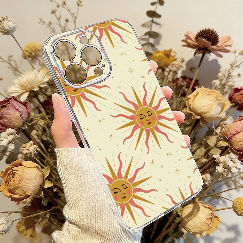 Sun Motif Phone Case Transparent Silicone Soft For iPhone 17 16 15 14 13 12 11 Mini Pro Max Plus
