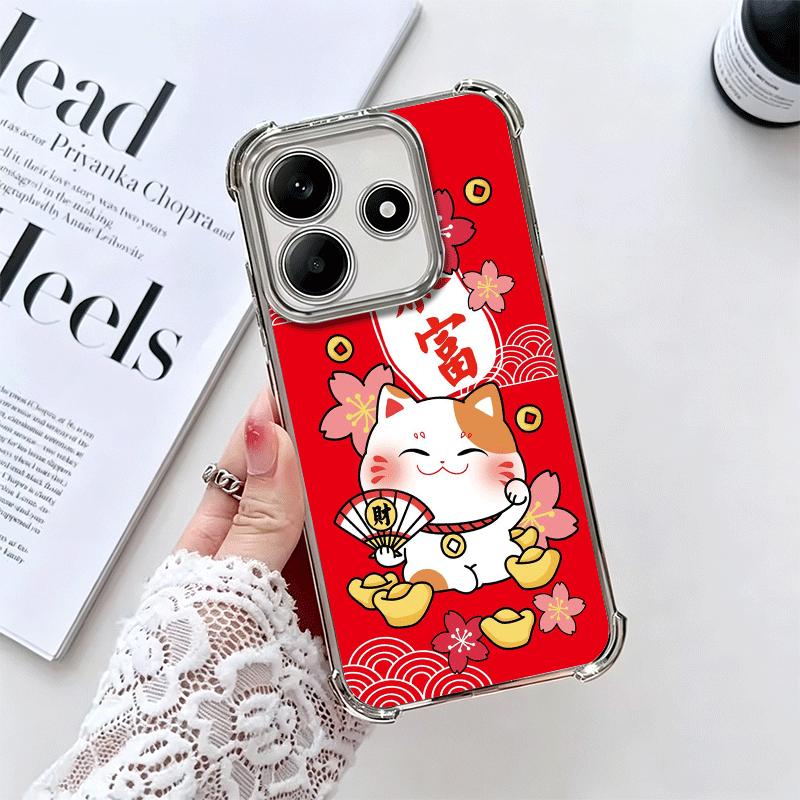 Lucky Cat Maneki Neko Japanese Soft Phone Case For Xiaomi Redmi Note 14 15 Pro Plus 13 12 11S 11T 5G 10 9S 9 Plating Anti-Fall F