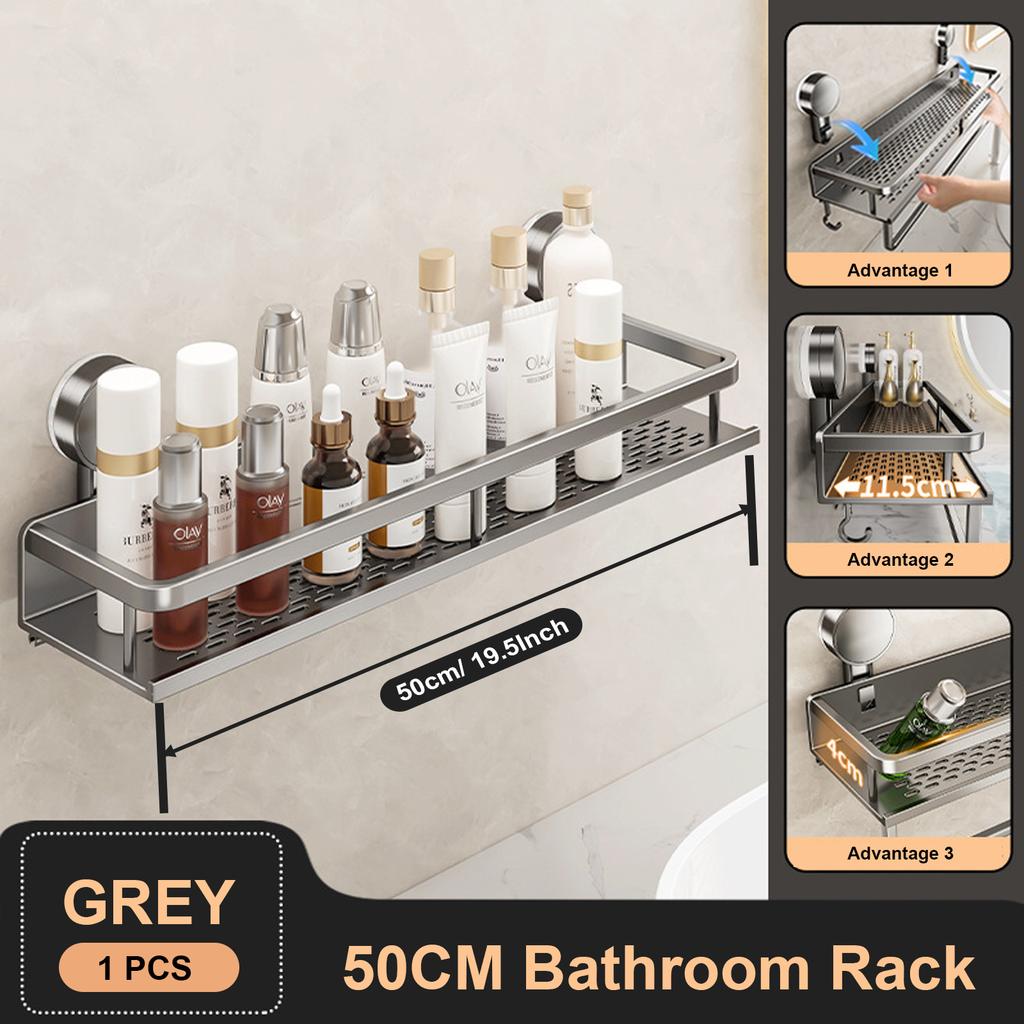 Bathroom Rack Bathroom Shelf Toilet Space Aluminum No Drill Hanging Rack Bathroom Organizer Hang On The Wall Suction Cup