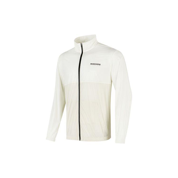Skechers Solid Color Zip Collar Breathable Sports Jacket Men jackets Cotton-Candy-White P224M063-0074