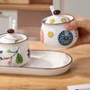 4 Piece Ceramic Spices Container Set Includes Decorative Tray Durable Kitchens Organizers for Spices Condiments