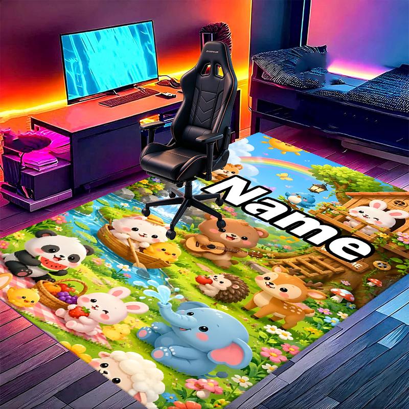 Custom Name Personalized Masha and The Bear Print Carpet, Versatile Home Decor Rug, for Playroom, Apartment, Balcony, Entryway, Hallway Gift