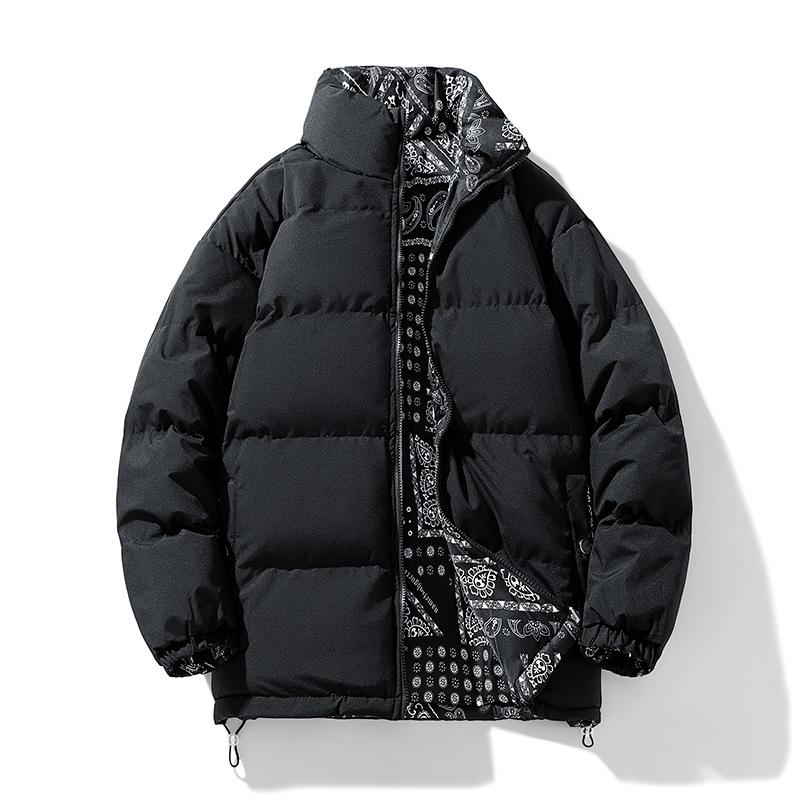 

Winter new double wear cashew flower cotton-padded clothes for men and women with the same thickened cotton loose fashion bag cotton clothes M чорний