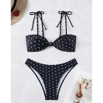 Dots Print Mini Swimwear Bikini Swimsuit Women's Halter Tube Top Bandage Thong Bikini Set Push Up Sexy Bathing Suits for Women