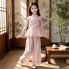 Girls' Summer Hanfu Sleeveless Top & Wide-Leg Pants Set