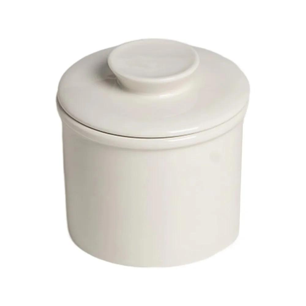 Simple Ceramic French Butter Crock with Lid Solid Color Butter Keeper Household Sealed Butter Storage Container Bread