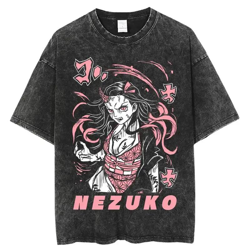 Demon Slayer Anime Printed Tshirt Mens and Womens Washed Tshirt High Quality Vintage Cotton Tshirt Harajuku YK Tops