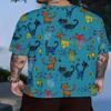Men's Colorful Cat Pattern T-shirt Casual Polyester Fiber Round Neck Short Sleeved Suitable for Comfortable Outdoor and Daily Life In Summer