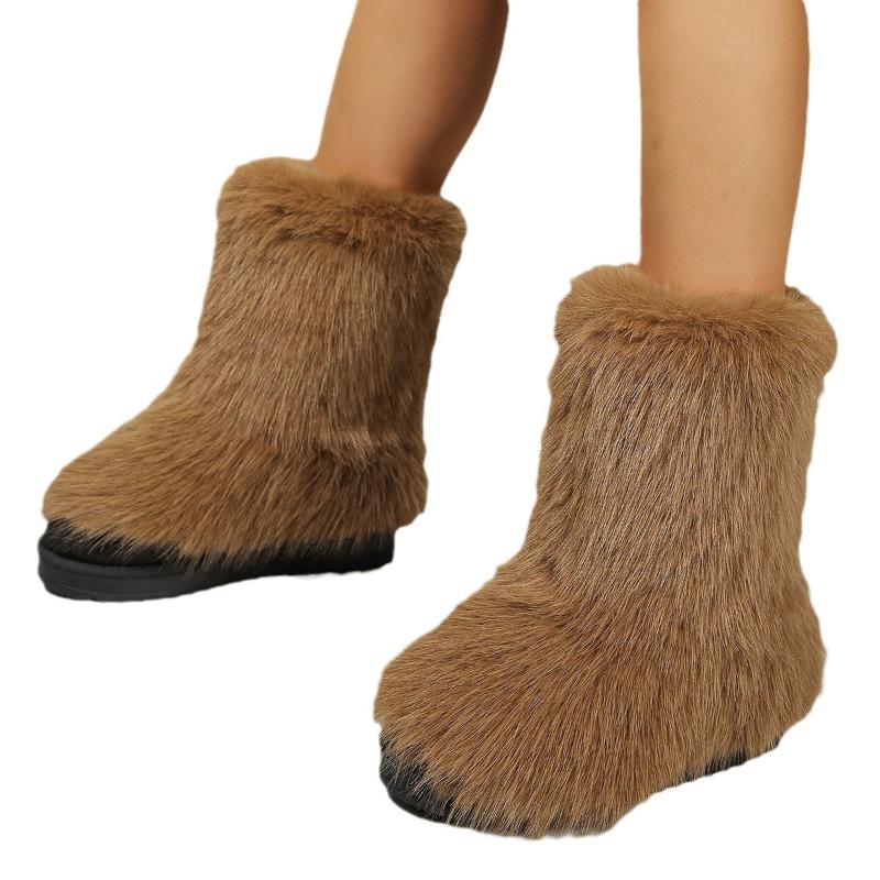 2025 Autumn New Ladies Boots Long Plush Midsole Anti Slip Shoe Fashion Hairy Snow Boot Casual Comfortable Women's Shoes Botas