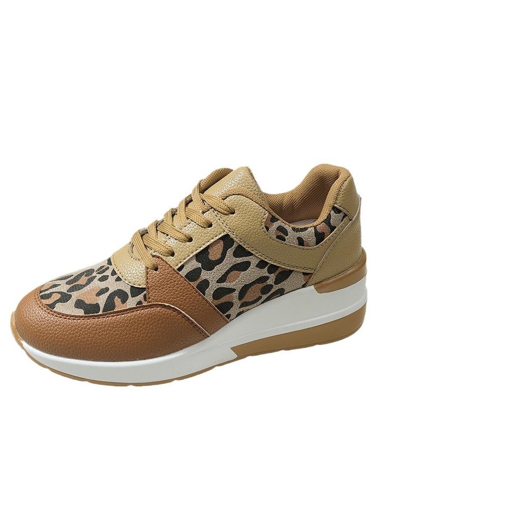 Auumn Dames Vlakke Zool Luipaardprint Vetersluiting Casual Sneakers Dames Hardloopschoenen