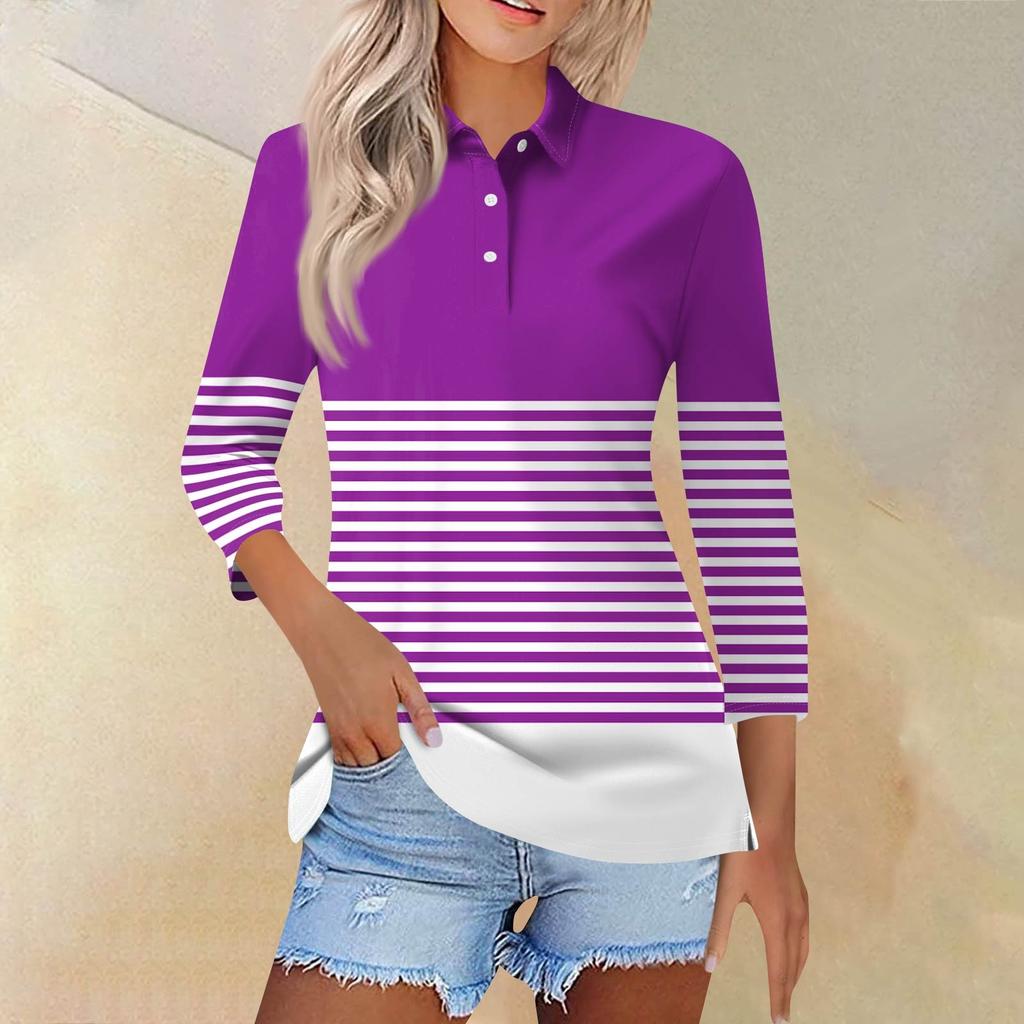 Dámská móda Neformální klopa Krátká košile s 3/4 rukávem s potiskem Dámské topy se zapínáním na knoflíky