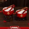 Festive Red Wedding Tea Set: Lidded Bowls, Tea Cups, and Chopsticks