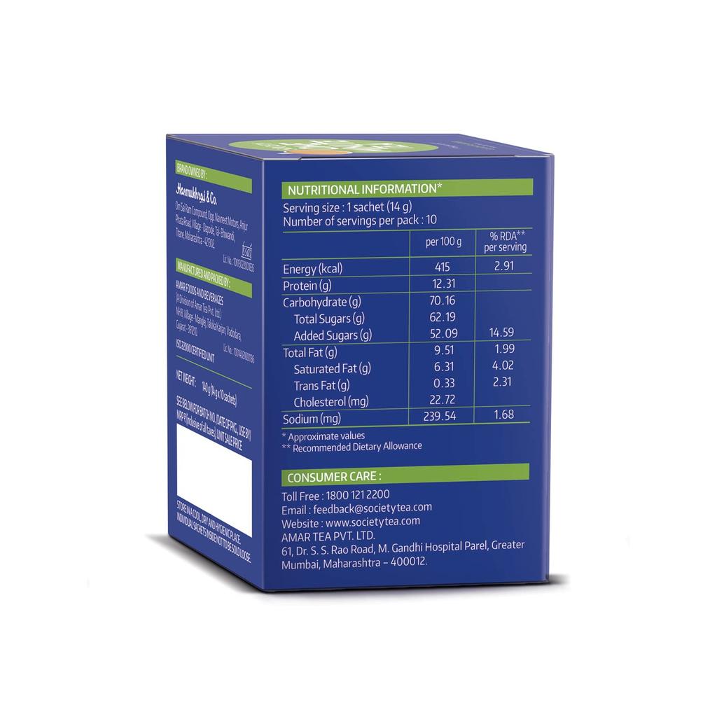 Society One Minute Tea Kardamom Geschmack Aromatisierter Instant-Tee (14g X 10 Beutel) X Packung mit 2 Schnellaufguss