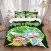 Set de așternut 3 Piese Rick și Morty Adventure, Față de plapumă cu 2 fețe de pernă, Cadou de Ziua de Naștere pentru Casă