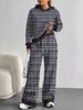 Square Splicing European, American Autumn and Winter Casual Long-sleeved Suit Women's Hooded Sweater Trousers Two-piece Set