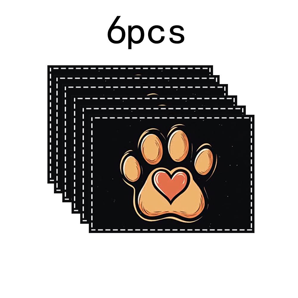 

Dog Paw Print Placemats Set of 4 with Heart Design Black Linen Table Mats for Christmas Pet Lovers Kitchen Decor 4Pcs-30X45cm(12X18in