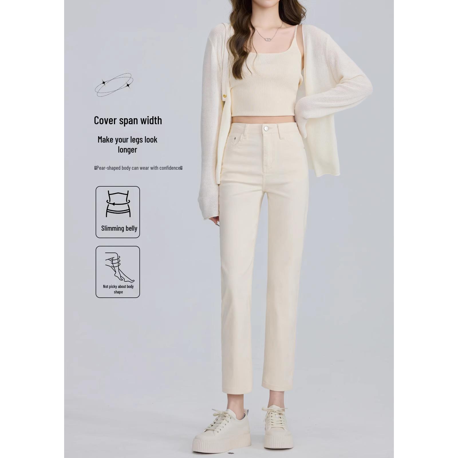 

Женские белые джинсы-сигареты с завышенной талией, облегающие, с прямыми штанинами, длиной до щиколотки, маленького размера, для весны 2025 26 (86-95 lbs)