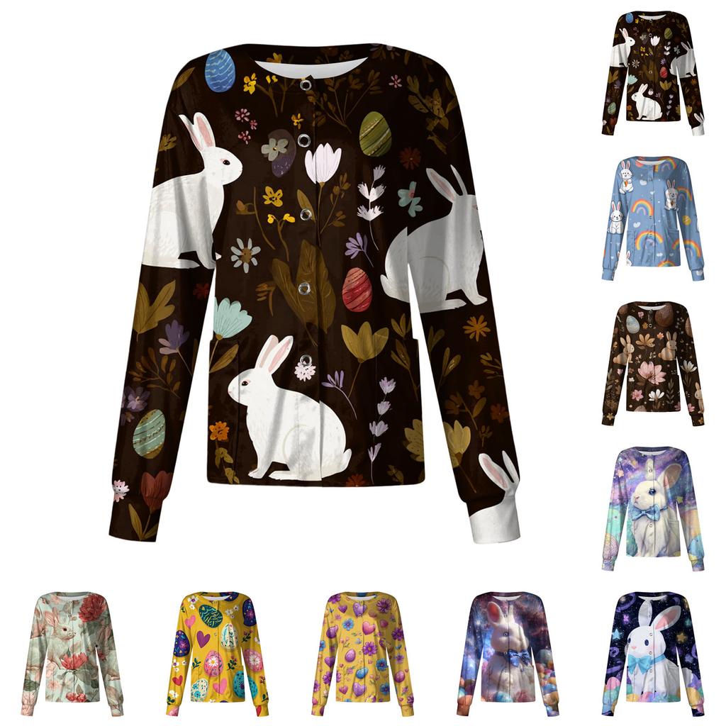 Women's Casual Long-sleeved Single-breasted Printed Protective Clothing Cardigan Top