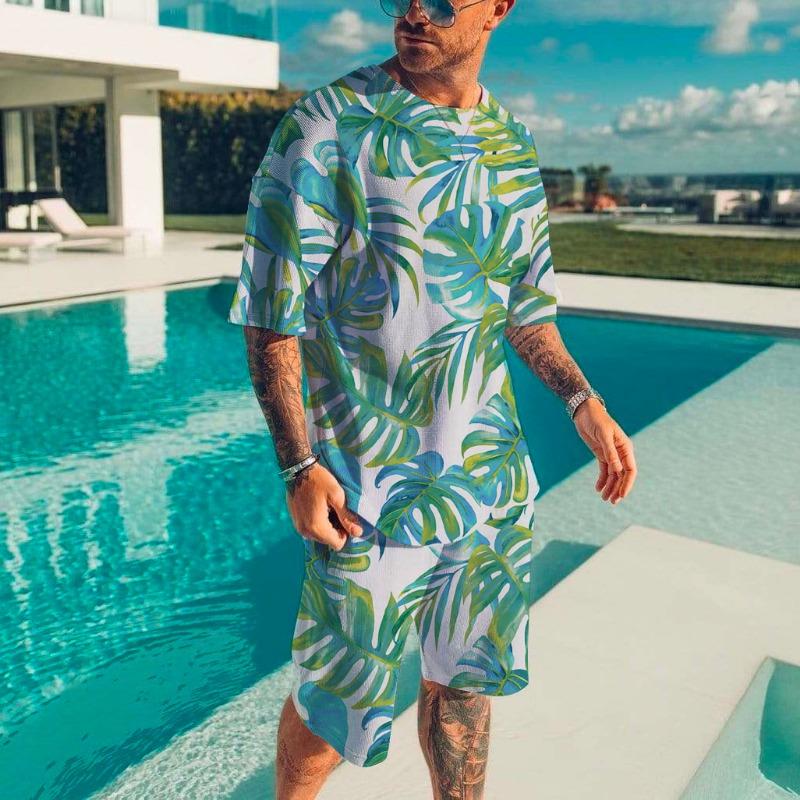 Hawaïaanse Herenset Casual T-shirt Strandbroek Pak Dagelijks Stijlvol Heren Top met Korte Mouwen Outdoor Vakantie Heren T-shirts Korte Tweedelige Set