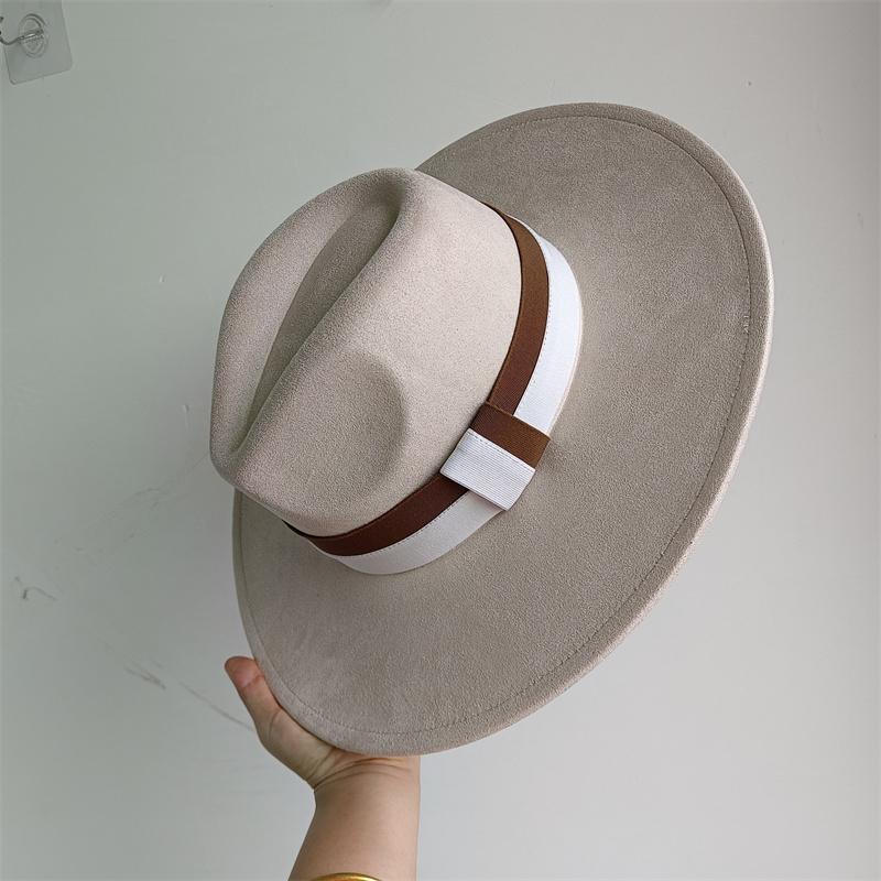 Elastisches Band Buntes Wildlederhut Herbst und Winter Damenfilzhut Breitkrempiger Hut Britischer Stil Retro Herrenhut Gorras Hombre