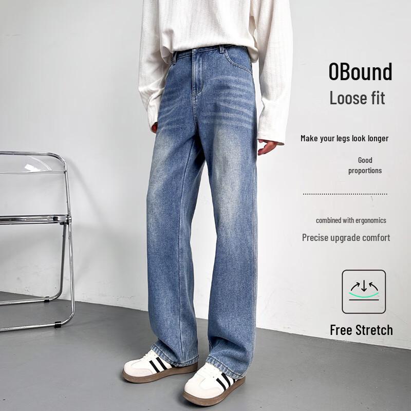 VUUG Men's Retro Light Wash Straight Leg Jeans