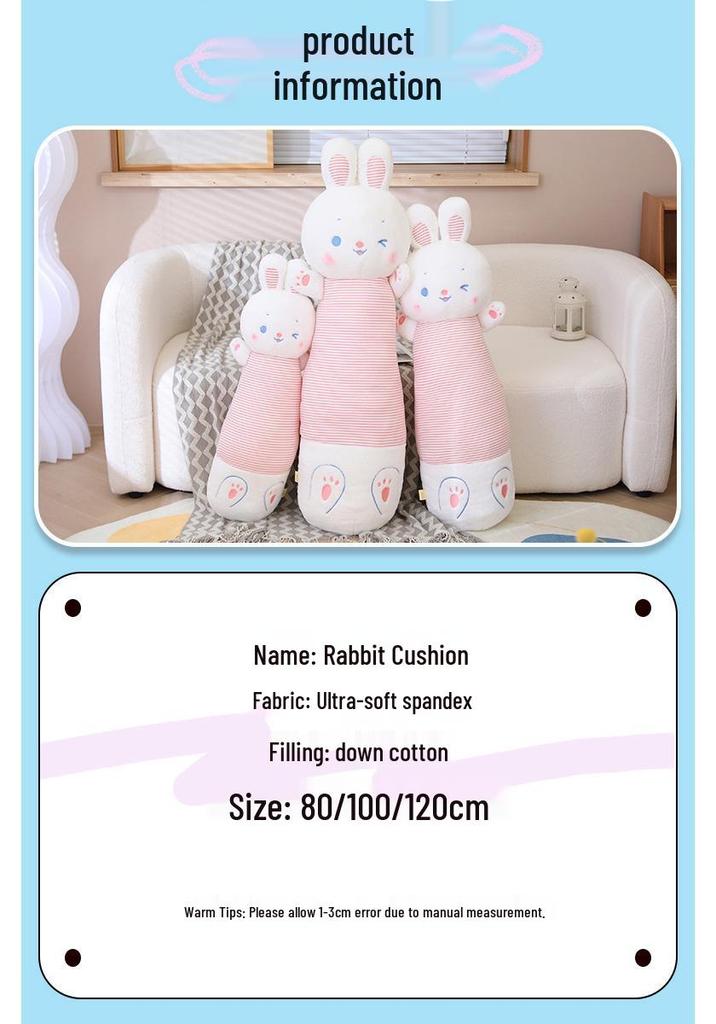 Adorable Rabbit Hugging Pillow for Girls - Long Striped Comfort Cushion for Bedtime Snuggles and Cuddles