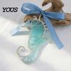 Handgefertigte Meerglas-Dekoration Ozean-Ornamente, 2D Drahtumwickelte Küsten-Weihnachtsbaum-Dekoration, Sommer-Seepferdchen-Oktopus-Geschenke Schildkröte Fisch Hängend