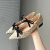 Mode Niedliche Schleife Doppelschnalle Niedriger Absatz Pumps Damenmode Gepunktete Spitze Designer Schuhe Komfort Weiche Sohle Pendler Büro Schuhe