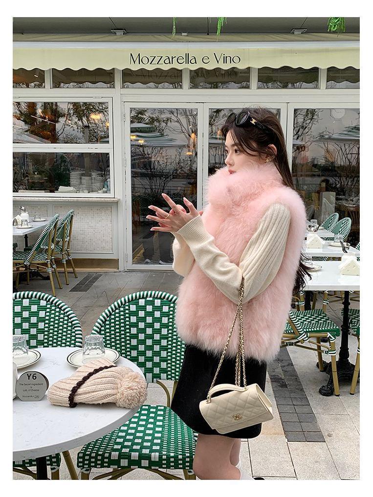 Marshmallow Faux Fox Fur Vest - Chenille Spandex Blend