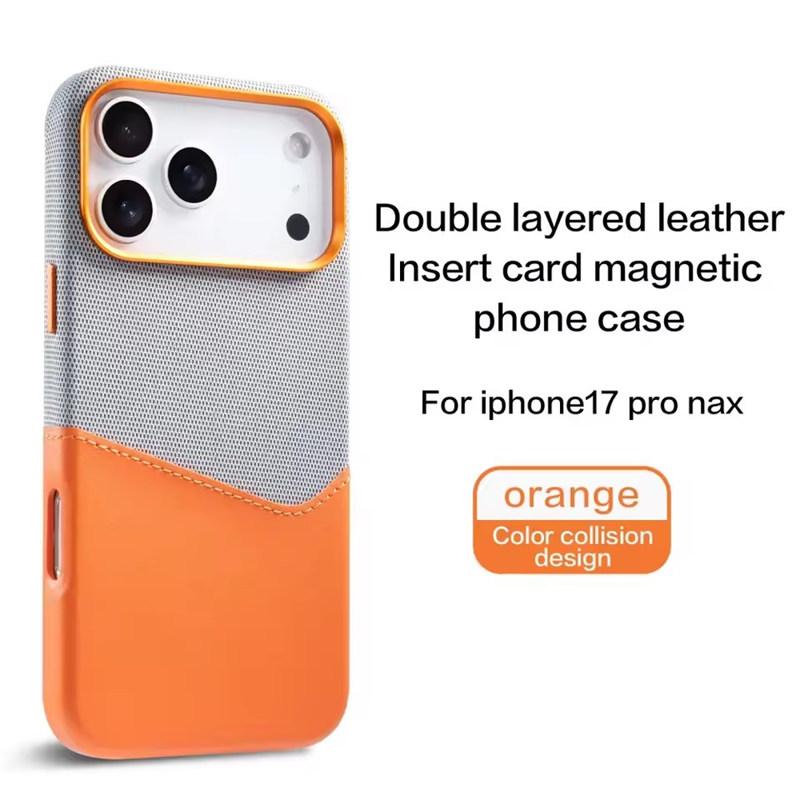 For iPhone 17 Pro Max Air Leather and Fabric Splicing Texture Card Insertion Magnetic Phone Case for iPhone 16 15 14 Plus 13 12
