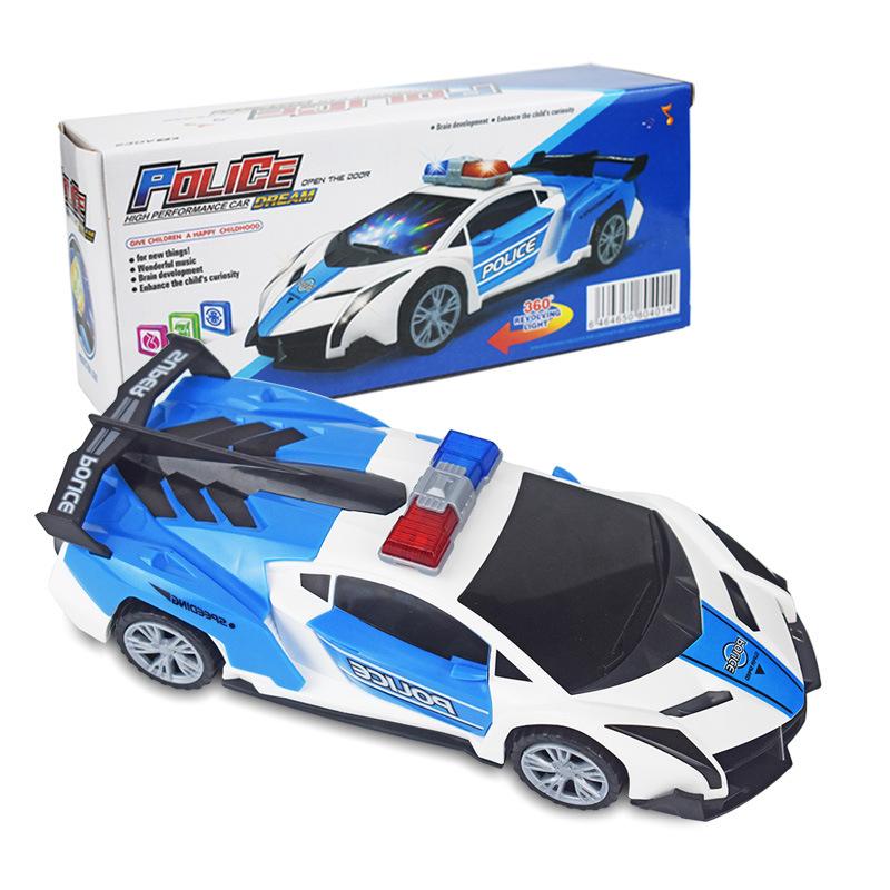 Electric Rotating Police Car Toy with Sound, Light, and Deforming Stunt Features