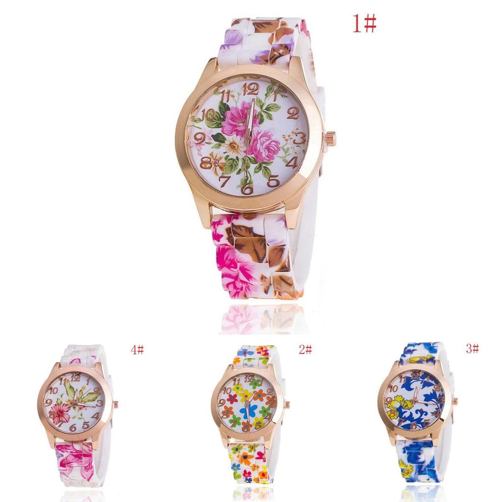Chic Silicone-band Women's Watch With Flower Print And Timeless Analog Display