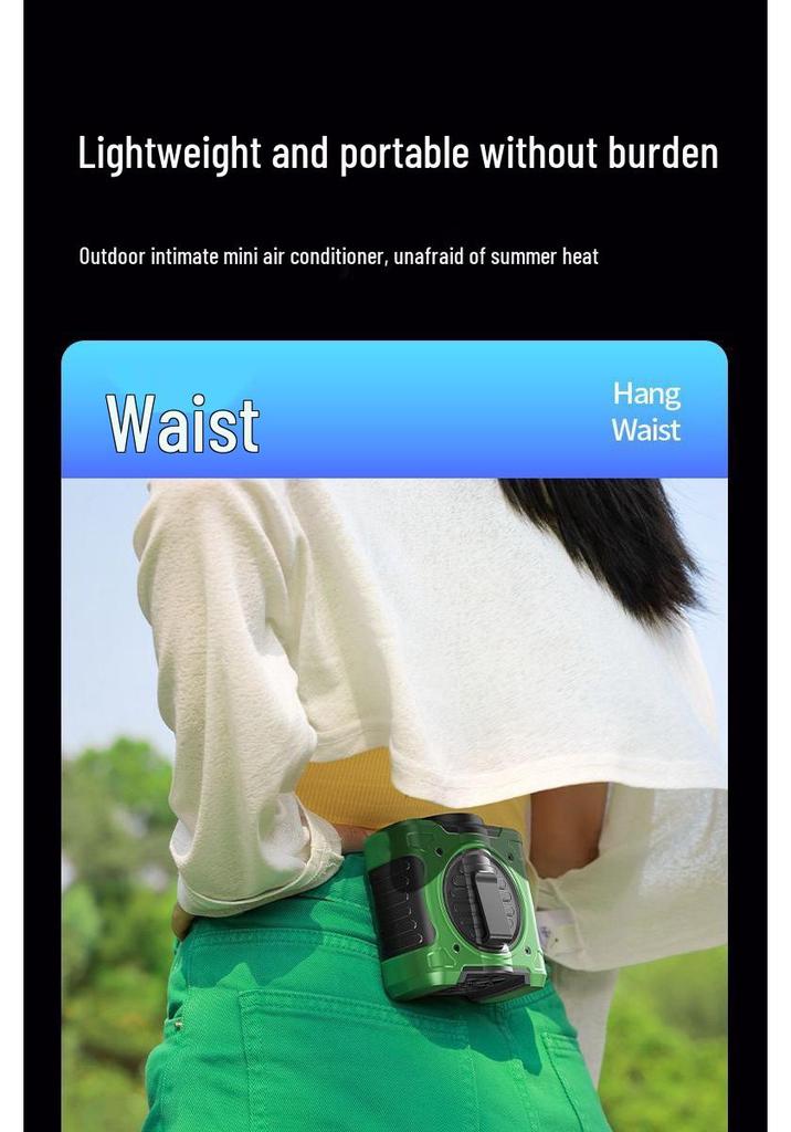 Portable Waist and Neck-Hanging Cooling Fan with Large Wind Power and Long Battery Life for Outdoor and Camping Use