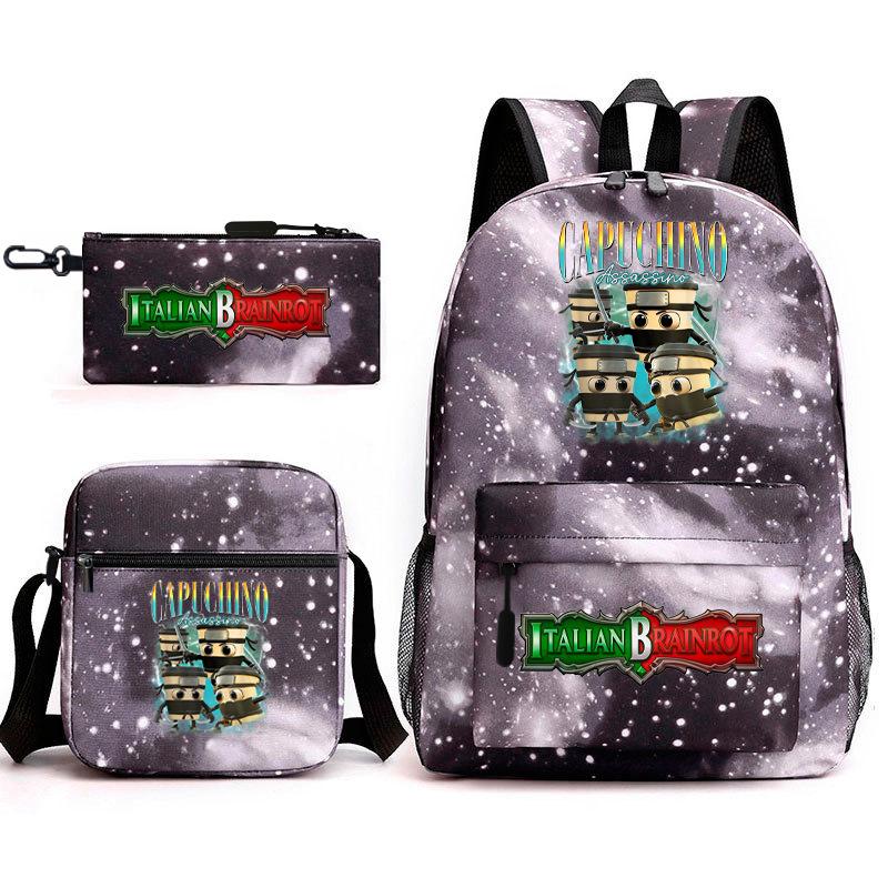 Tongtongsahur cartoon primary school students backpack three-piece set abstract foreign Shanhaijing children's schoolbag L
