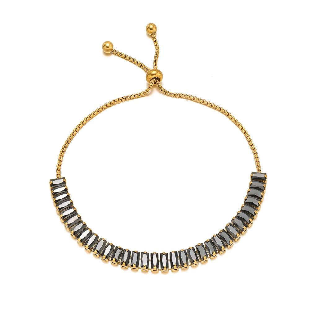 1pc AAA Cubic Zirconia Stone Bracelets Gold Color Stainless Steel Metal Chain Bracelet for Women Punk Hip Hop Jewelry Wholesale