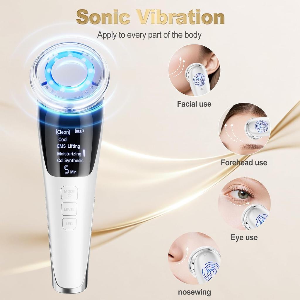 Micro-Current Facial Beauty Device Red Blue Light Facial Massager Instrument with Cooling Skin Tightening Firming Skin Care Tool