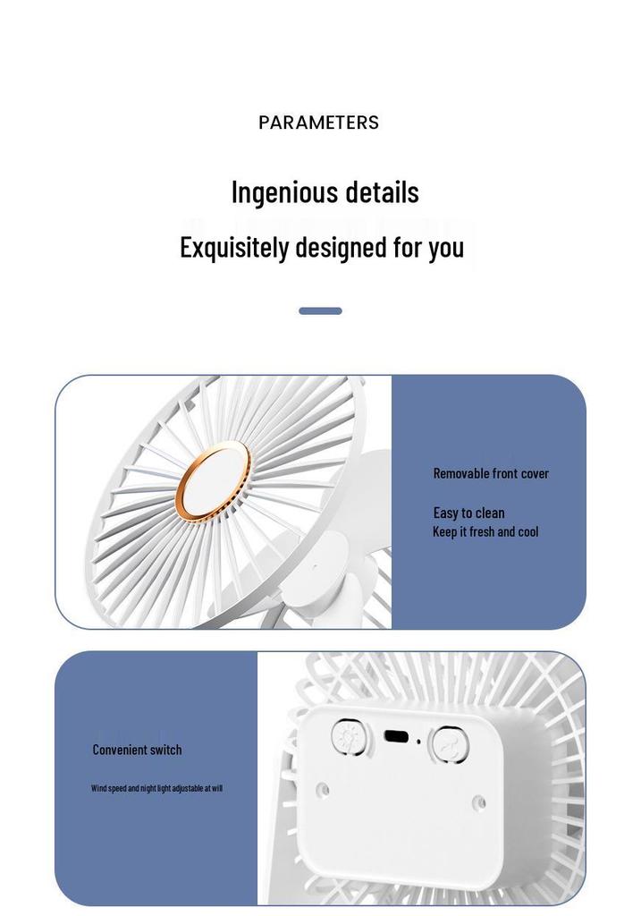 Rechargeable Brushless U-Shaped Wall-Mounted Silent Desk Fan with Large Wind Power