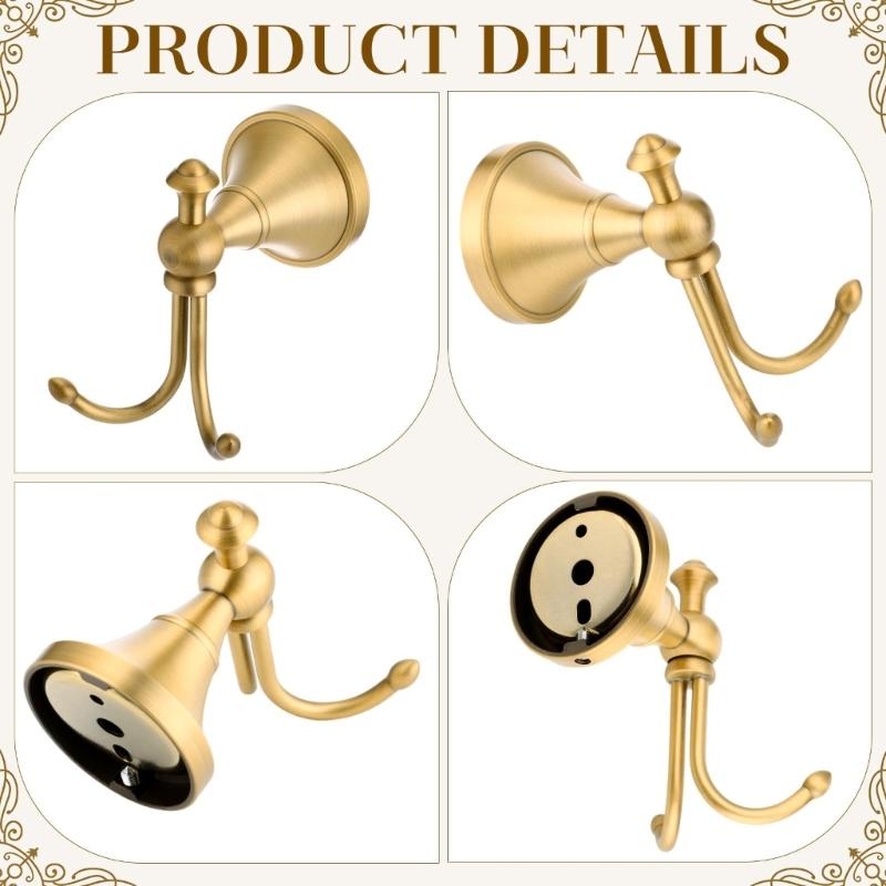 Antiker Messing-Wandhaken Doppelhaken mit gebürstetem Gold-Finish Wandmontierter Handtuch Bademantel Kleiderhaken für Badezimmer Eingangsbereich