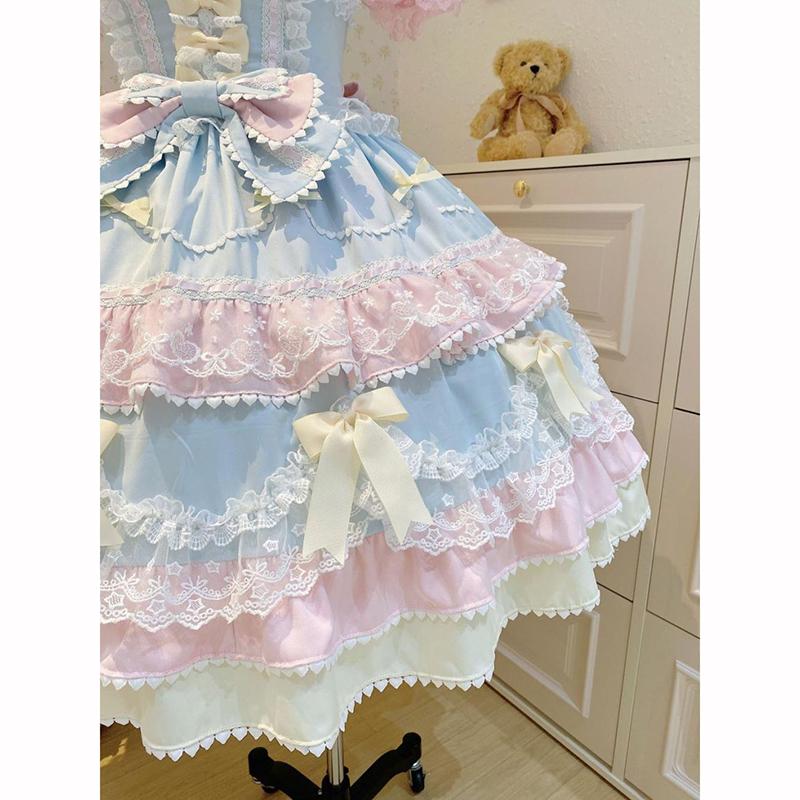 Summer Sweet Lolita Dress Cute Princess Lace Sweet Laminated Long